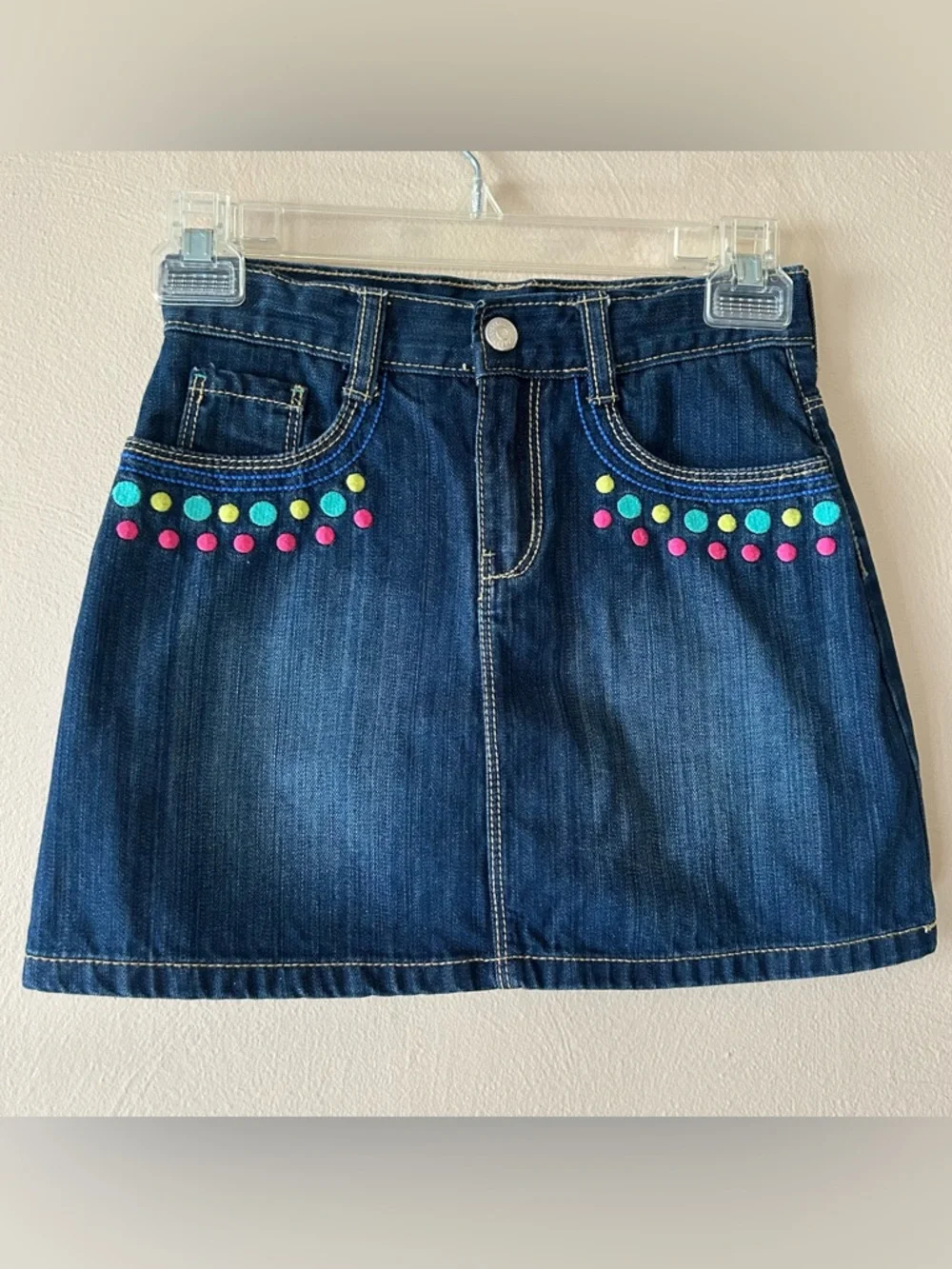 Gymboree Color Happy Embroidered Dots Denim Skort